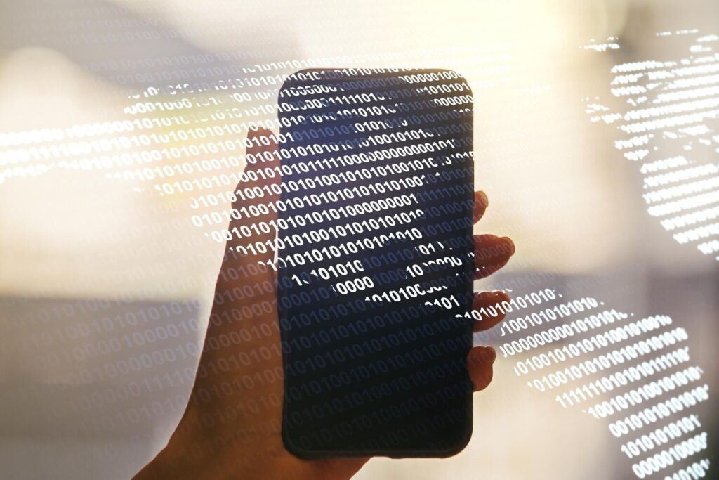 double exposure graphic america map hand with cellphone background big data digital technology concept 258654 31420